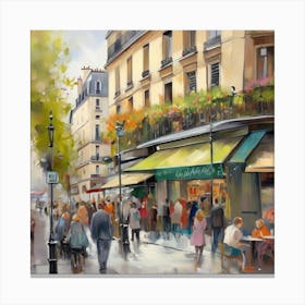 Cafe in Paris. spring season. Passersby. The beauty of the place. Oil colors.16 Canvas Print