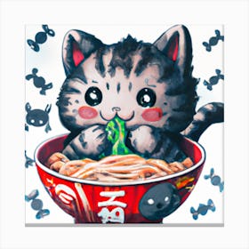 Kitty In A Bowl Of Noodles Canvas Print