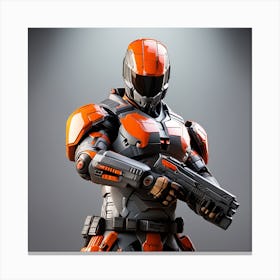 A Futuristic Warrior Stands Tall, His Gleaming Suit And Orange Visor Commanding Attention 18 Canvas Print