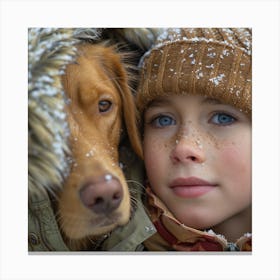 Boy And His Dog In The Snow Canvas Print