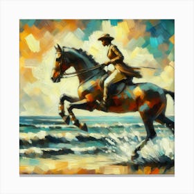 Horse Riding On The Beach Canvas Print