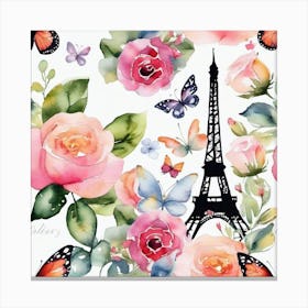 Paris Roses And Butterflies 1 Canvas Print