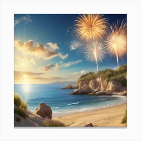 Fireworks On The Beach Canvas Print