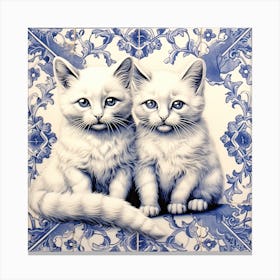 Kittens Cats Delft Tile Illustration 8 Canvas Print