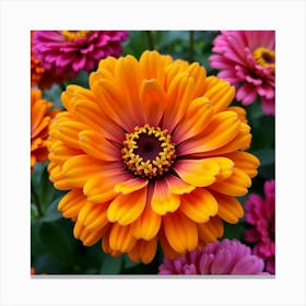 A Vibrant Collection Of Blooming Zinnias In Bright, Cheerful Colors 2 Canvas Print