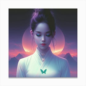 Asian Girl With Butterfly Canvas Print