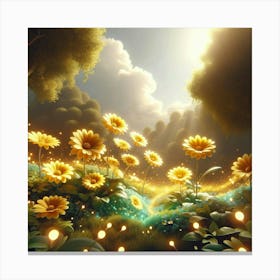 Sunflowers In The Forest Canvas Print