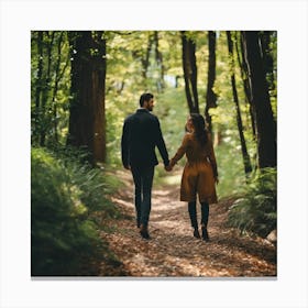 Couple Walking In The Woods Canvas Print
