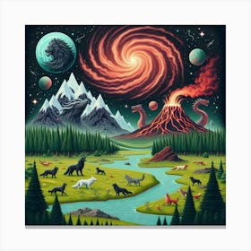 Wolf In The Meadow of a Spiralling Galaxy Canvas Print