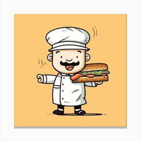 Cartoon Chef Holding A Sandwich Canvas Print