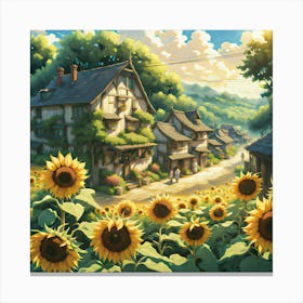 Sunflowers In The Village Canvas Print