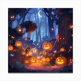 Halloween Pumpkins In The Forest Canvas Print