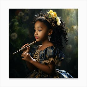 Portrait Of A Little Girl Playing The Flute Canvas Print