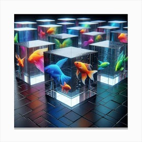 Colorful Fish In Cubes Canvas Print