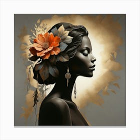Boho art silhouette of a woman with flower 1 Canvas Print