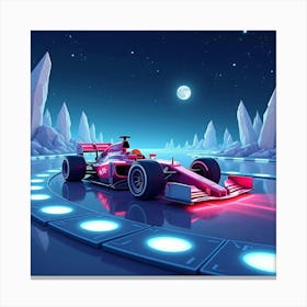 Formula Car Racing Under A Starry Sky On A Futuristic Track Made Of Glowing Crystals 1 Canvas Print