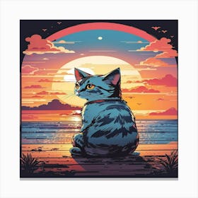 Cat At Sunset Canvas Print