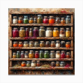 Spices Arranged On The Shelf Canvas Print