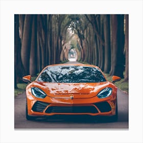 Orange Sports Car In The Forest Canvas Print