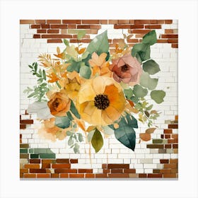 Mixed Floral Bouquet With Low Poly Watercolor Leav Canvas Print