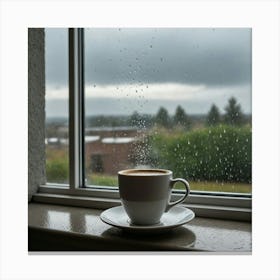 Cup Of Coffee On Window Sill Canvas Print