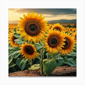 Sunflowers In The Field 2 Canvas Print