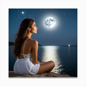 Jovencita Contemplando La Luna Canvas Print