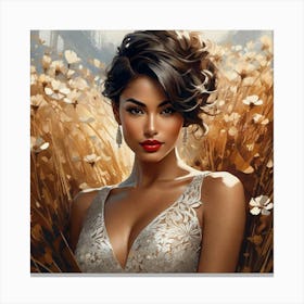 Beautiful Woman In A Field Canvas Print