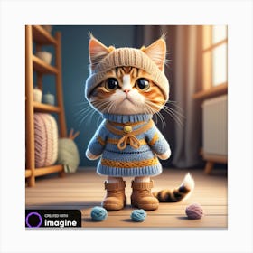 Girl Cat in Knitted Dress and Boots Canvas Print