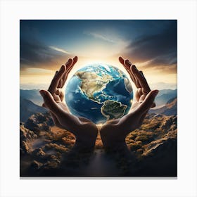 Earth In Hands, Interconnected Hands Forming A Circle Around The Earth Symbolizing Global Kindness And Unity Canvas Print