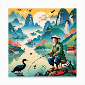 USING CORMORANT FISHING BIRDS Canvas Print