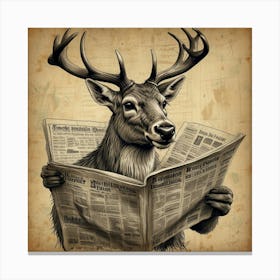 Deer Reading Newspaper 2 Canvas Print