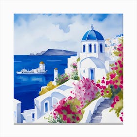 Greece Watercolor Painting Canvas Print