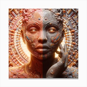 Symbiosis Woman With Futuristic Face Canvas Print