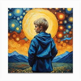 Boy enjoys Starry Night Canvas Print
