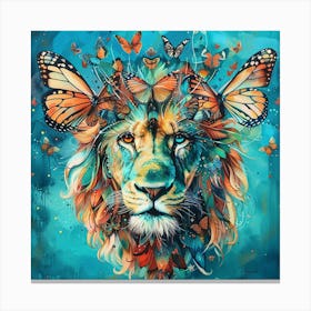 Lion With Butterflies Canvas Print