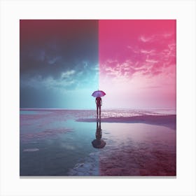 Magic021 Photos Of Man Standing In The Ocean With His Umbrella 1 Canvas Print
