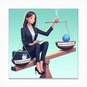 Businesswoman On A Seesaw Canvas Print