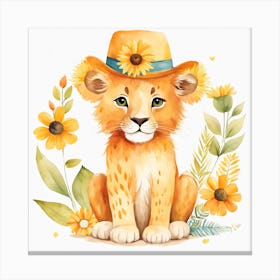Floral Baby Lion Nursery Painting (12) Canvas Print