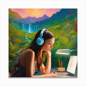 Girl With Headphones Canvas Print