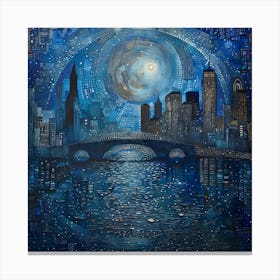 New York City At Night, Tiny Dots, Pointillism Canvas Print