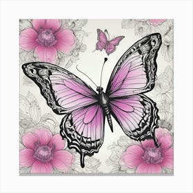 Butterfly And Flowers 15 Canvas Print