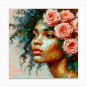 Afro Girl With Roses Canvas Print