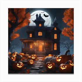 Halloween House With Pumpkins 16 Canvas Print