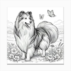 Line Art Collie dog 1 Canvas Print