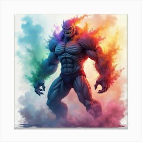 Titan Surrounded By Colorful Watercolor Magic, Bold And Fierce 1 Canvas Print