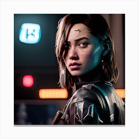 Girl In A Leather Jacket 2120 Canvas Print