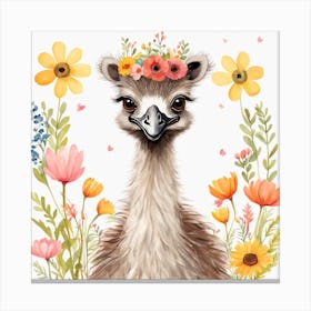 Floral Baby Ostrich Nursery Illustration (3) Canvas Print