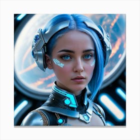 Futuristic Girl With Blue Hair 6 Canvas Print