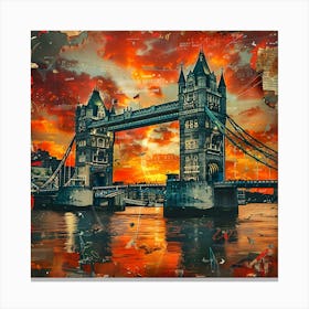 Tower Bridge At Sunset, retro collage Canvas Print